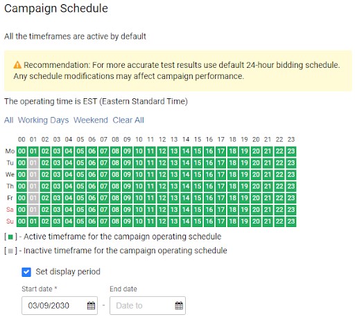 Campaign Schedule в Clickadu